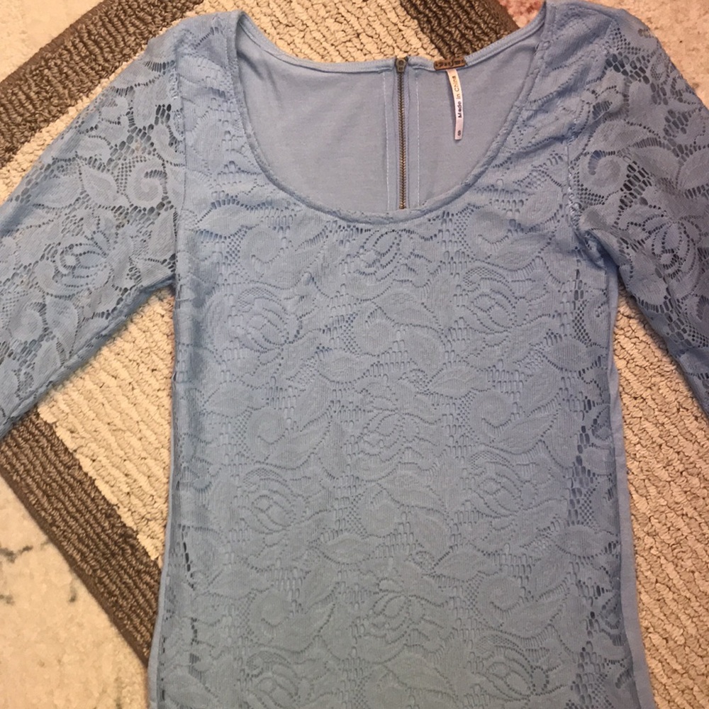 Girls “Poof” Blue Lace Long Sleeve